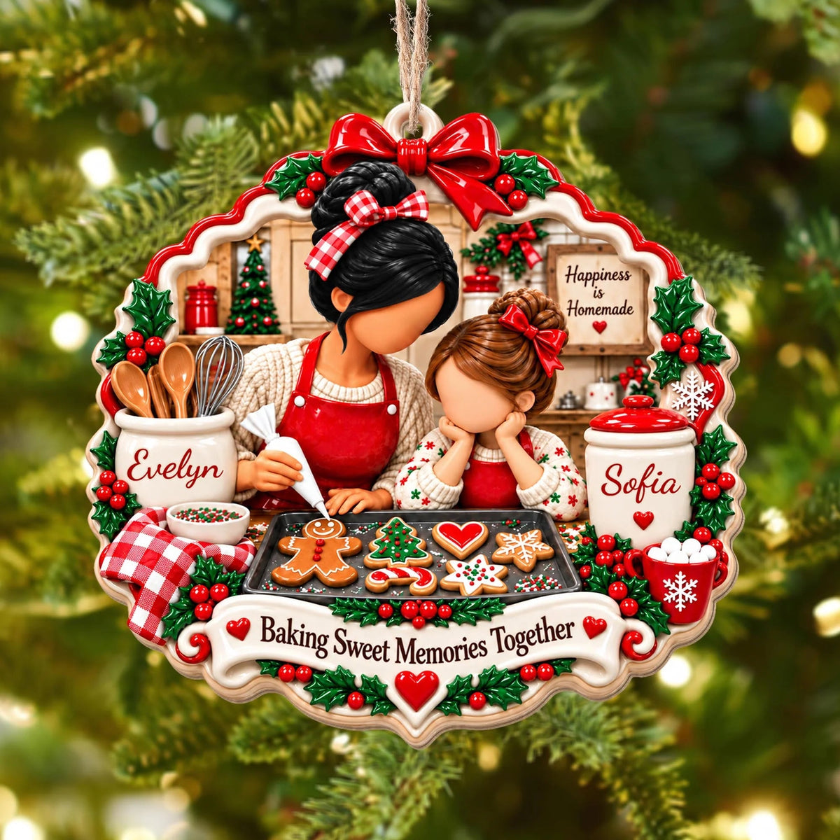 "Baking Sweet Memories Together" Personalized Mother Daughter Wooden Ornament - Custom Christmas Kitchen Keepsake Gift