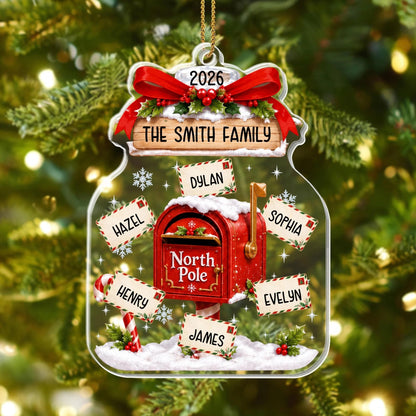 Our Family North Pole Mailbox Personalized Acrylic Christmas Ornament - Family Holiday Keepsake