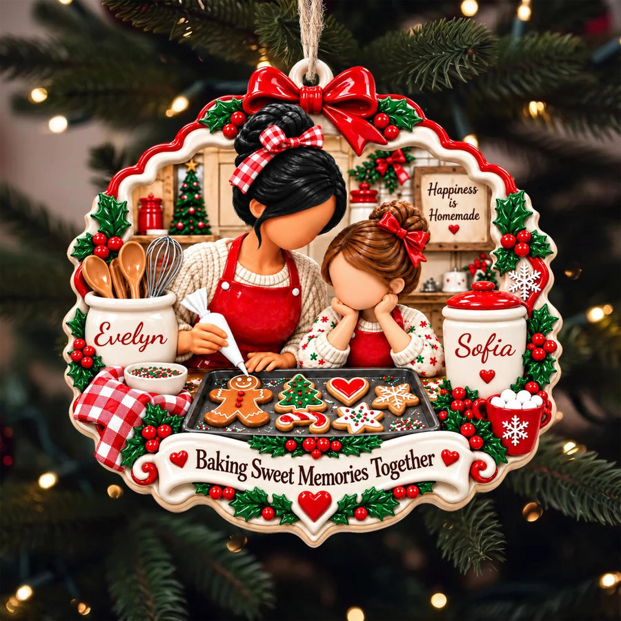 "Baking Sweet Memories Together" Personalized Mother Daughter Wooden Ornament - Custom Christmas Kitchen Keepsake Gift