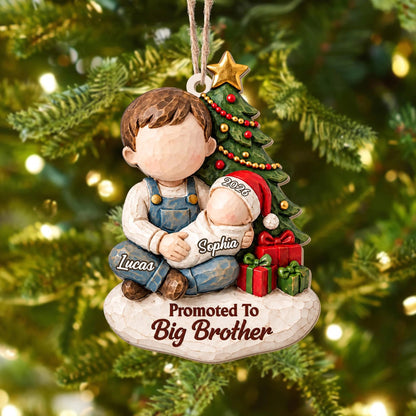 Promoted to Big Sister Custom Wood Ornament - Personalized Sibling Baby Announcement