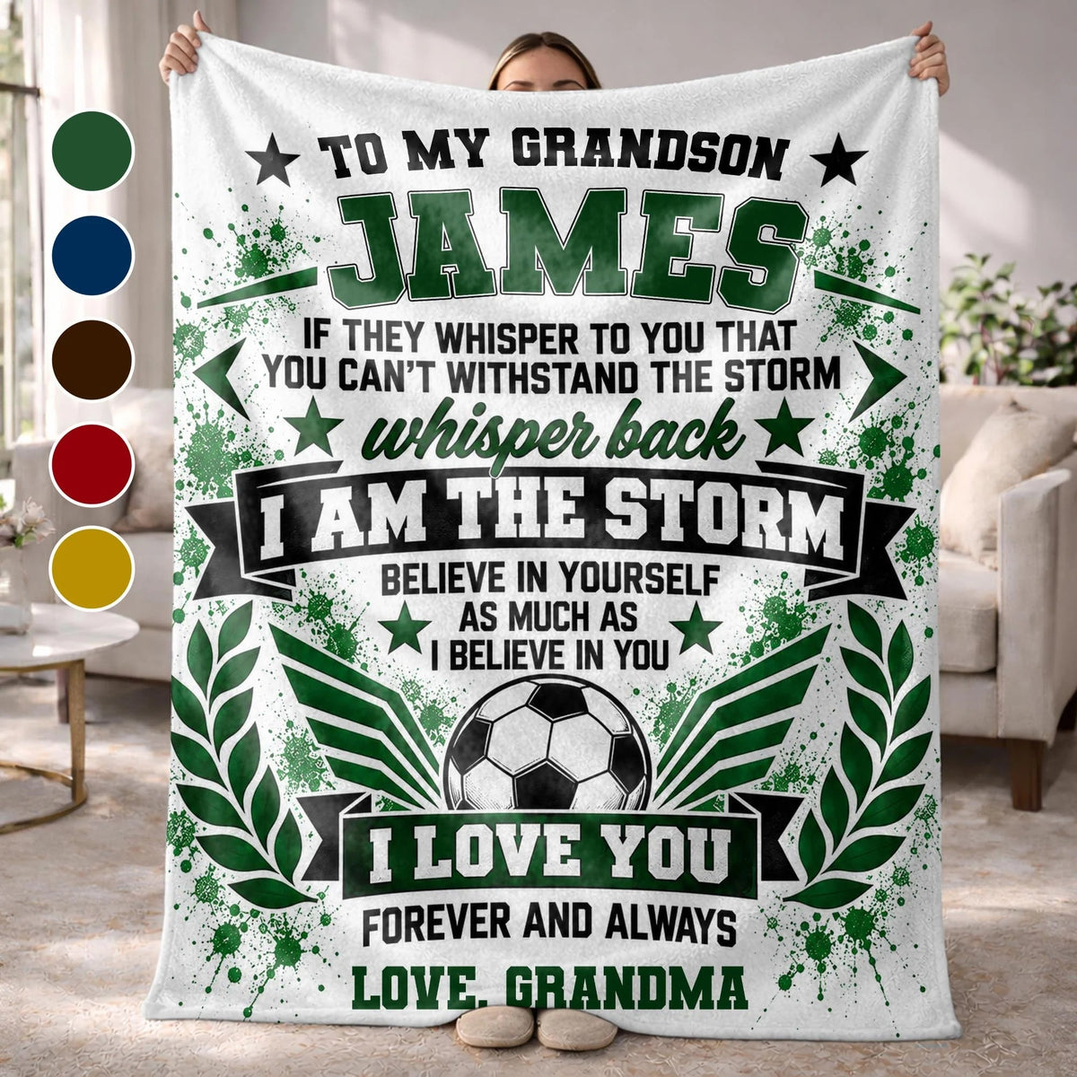 I Am The Storm Personalized Soccer Blanket for Grandson - Custom Name Birthday Gift from Grandma
