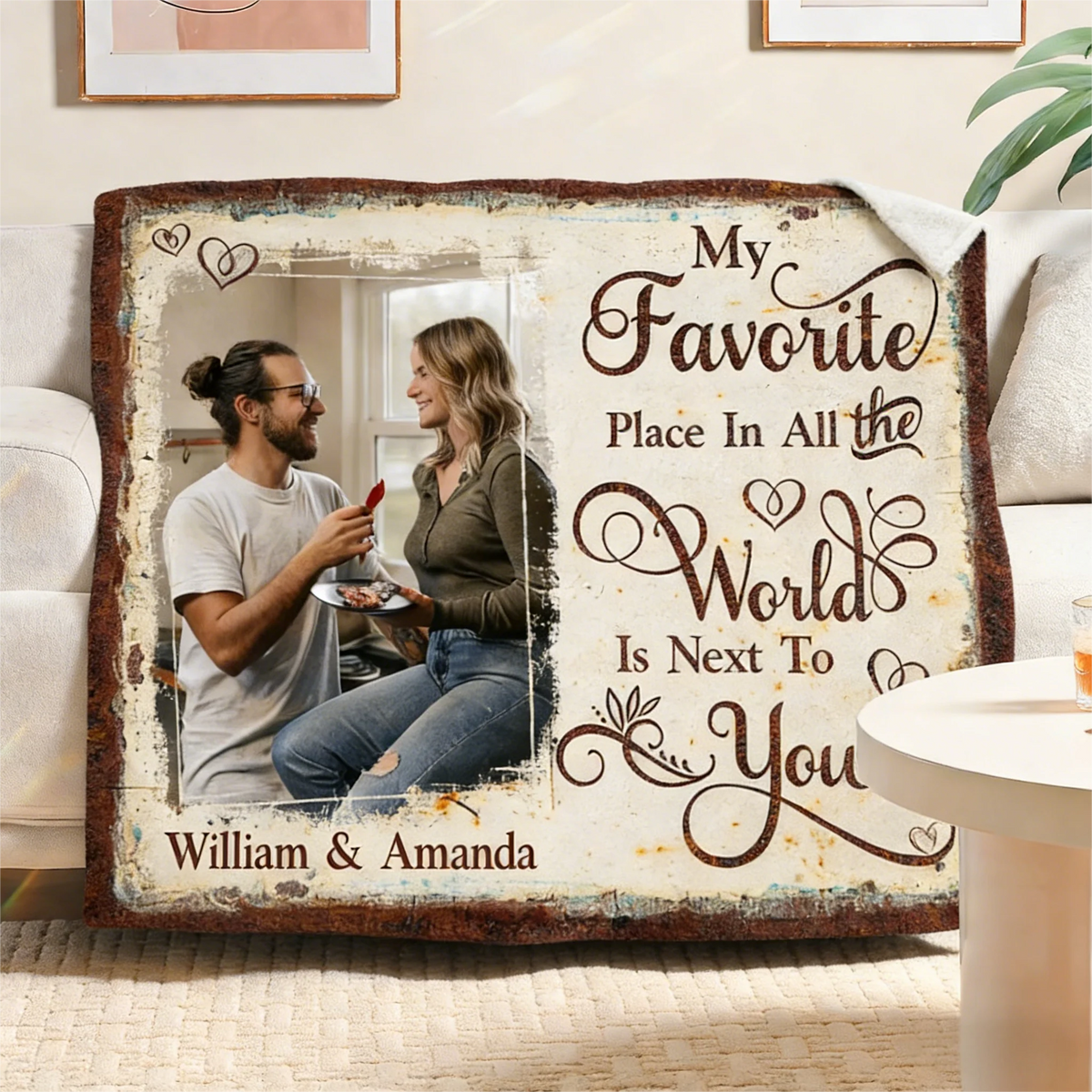 Personalized My Favorite Place Is Next To You Couple Plush Blanket
