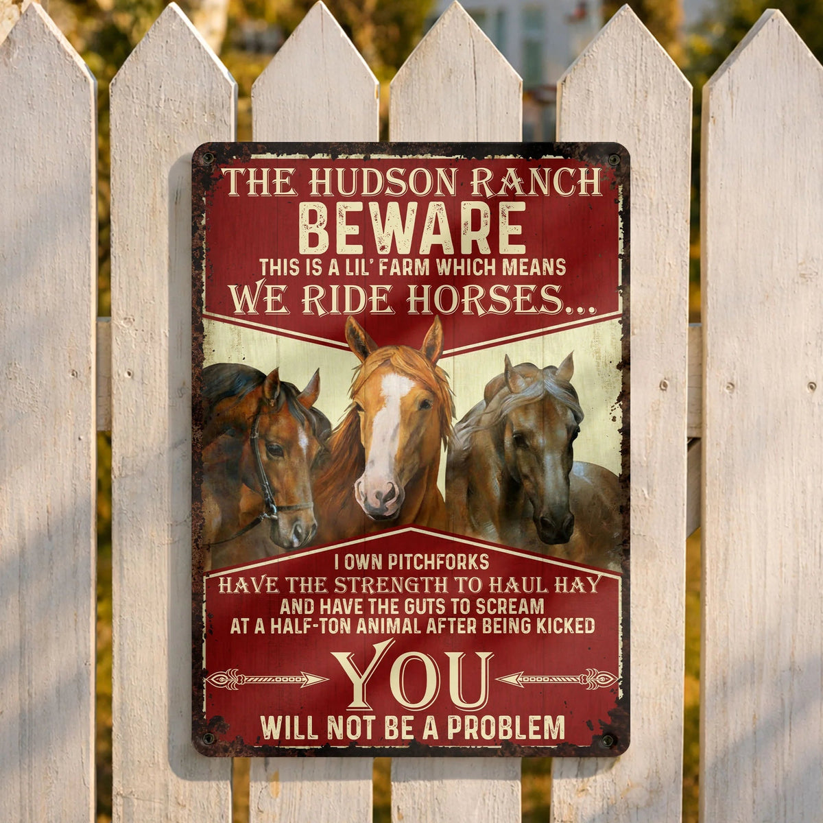 Beware We Ride Horses Custom Metal Sign - Funny Personalized Farm Wall Decor for Horse Lovers