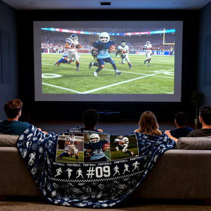 Custom Football Photo Blanket - Personalized Player Name Number Throw for Son