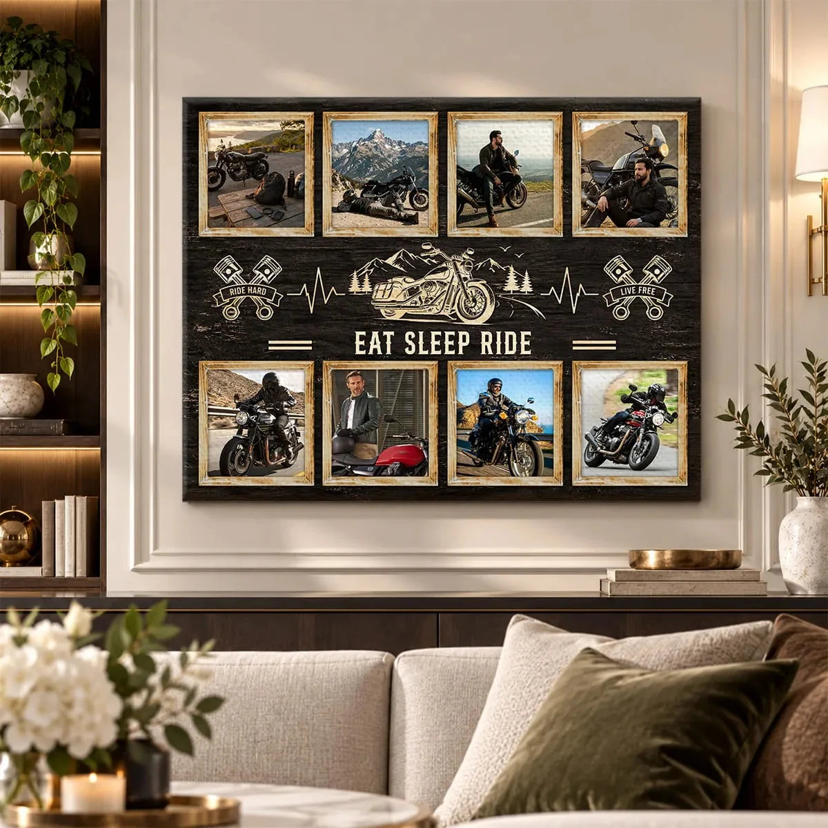 "Eat Sleep Ride" Personalized Biker Photo Collage Canvas / Poster - Wall Art for Motorcycle Enthusiasts