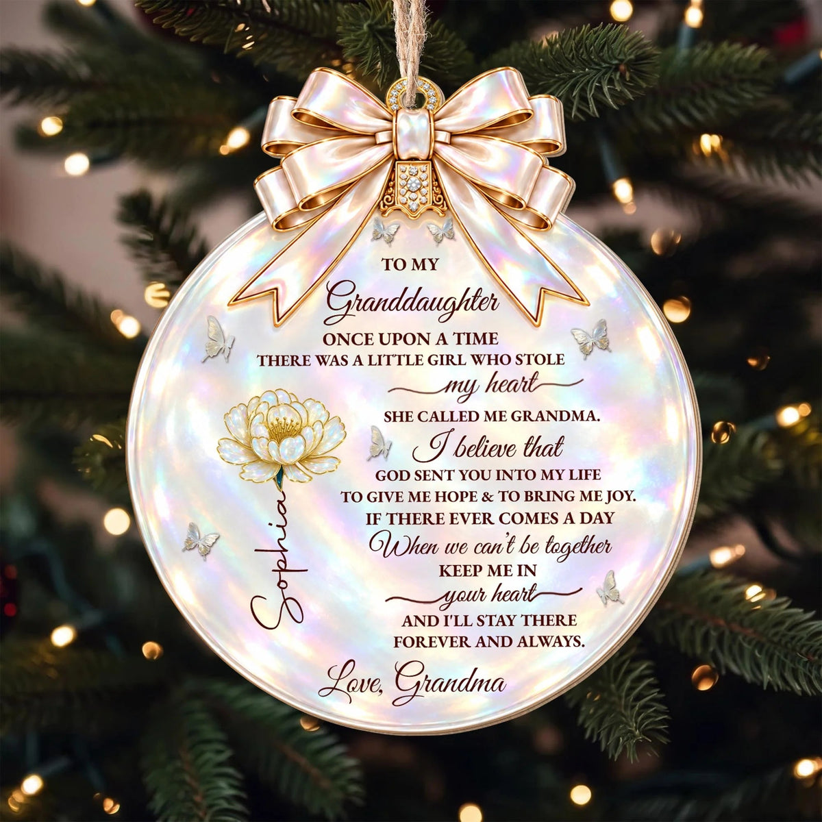 "Once Upon A Time Stole My Heart" Personalized Granddaughter Wooden Ornament - Custom Birth Month Flower Christmas Gift