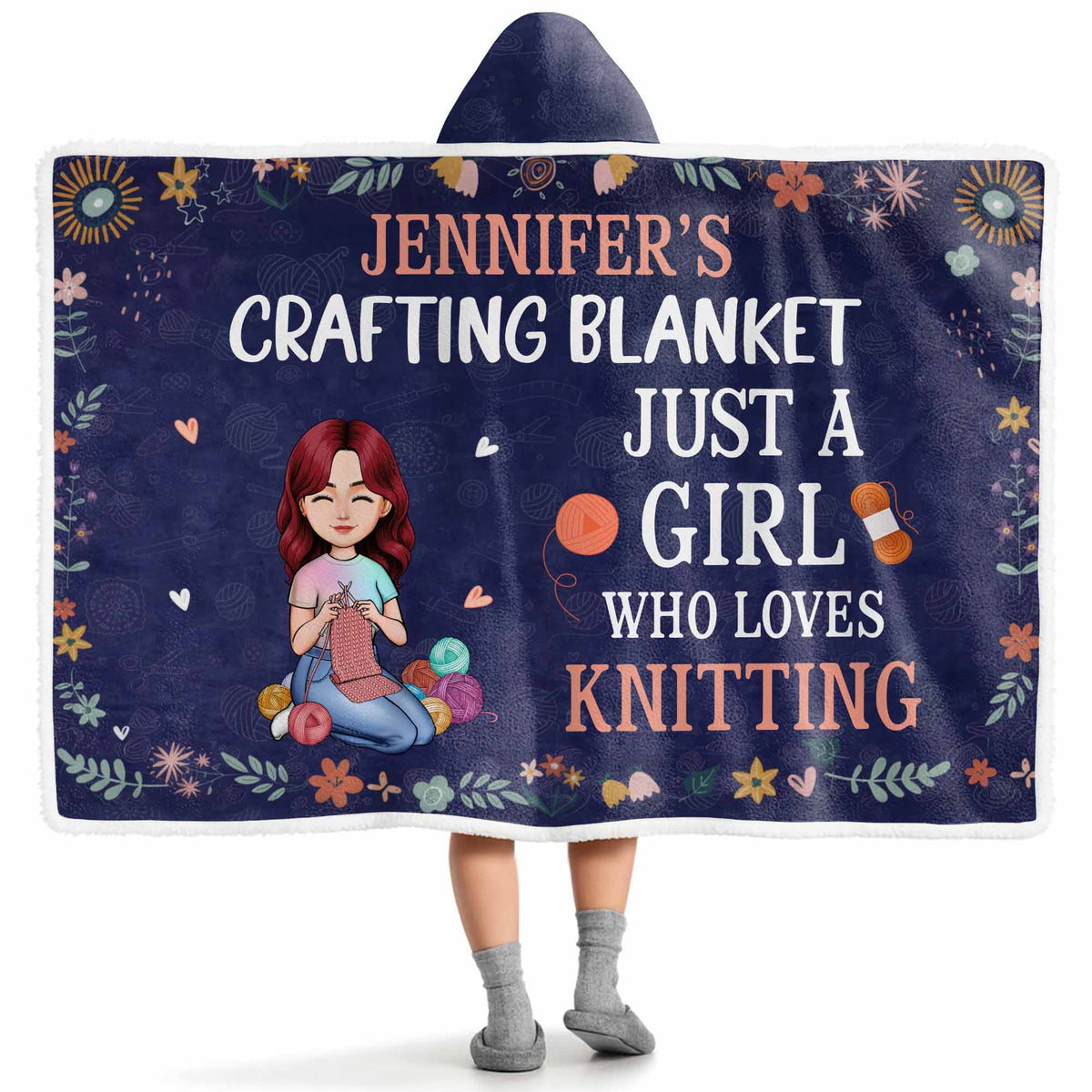 Personalized Just A Girl Who Loves Knitting Custom Hooded Blanket