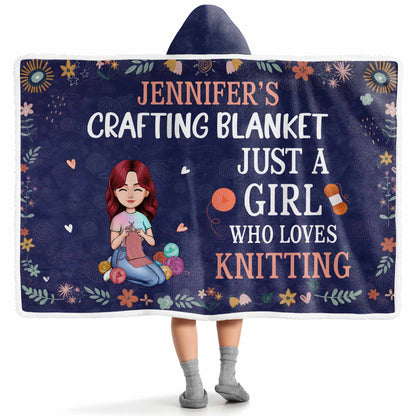 Personalized Just A Girl Who Loves Knitting Custom Hooded Blanket
