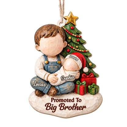Promoted to Big Sister Custom Wood Ornament - Personalized Sibling Baby Announcement