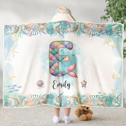 Whimsical Mermaid Alphabet Blanket - Personalized Hooded Blanket for Kids & Girls Birthday Gift