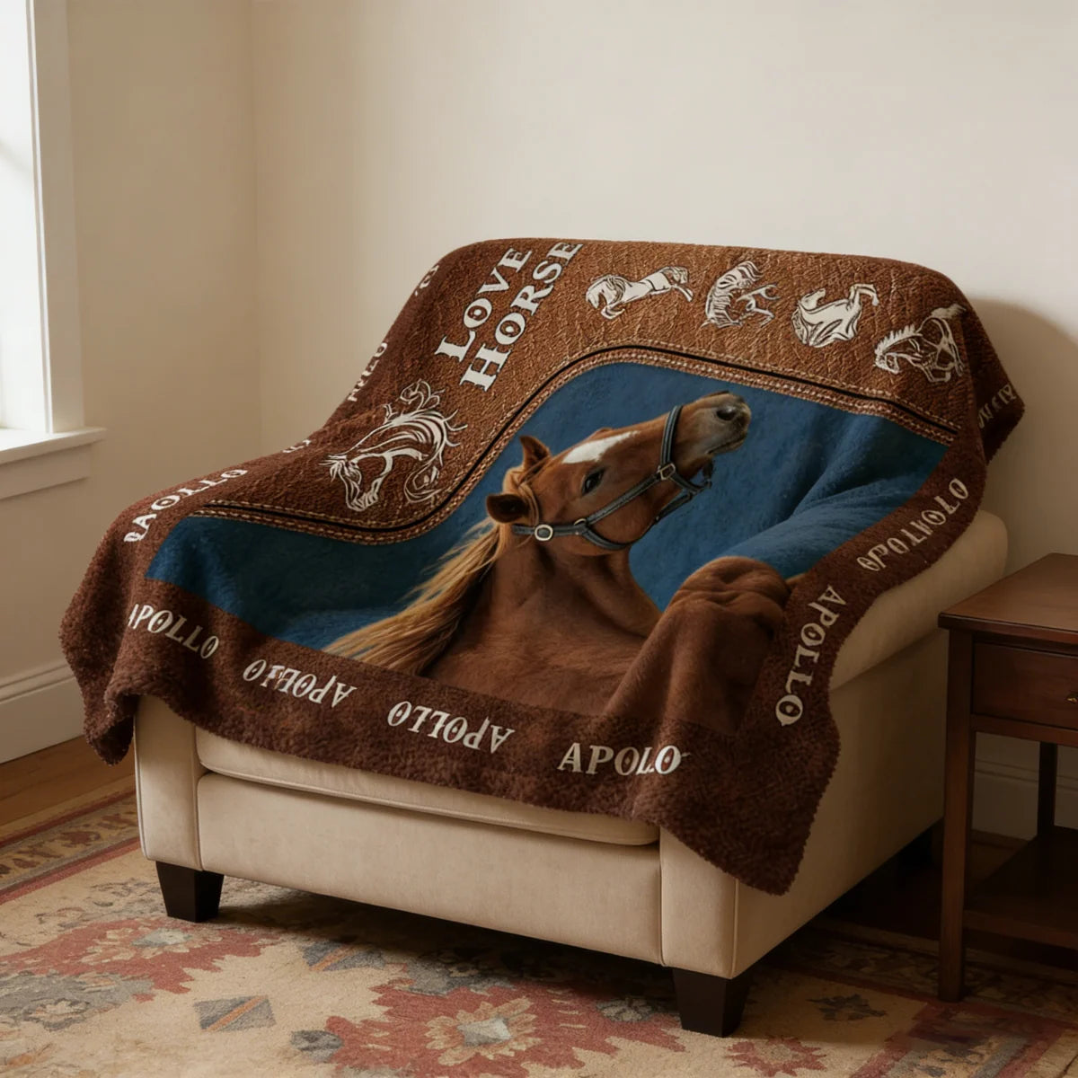 Personalized Love Horse Equestrian Photo Custom Fleece Blanket