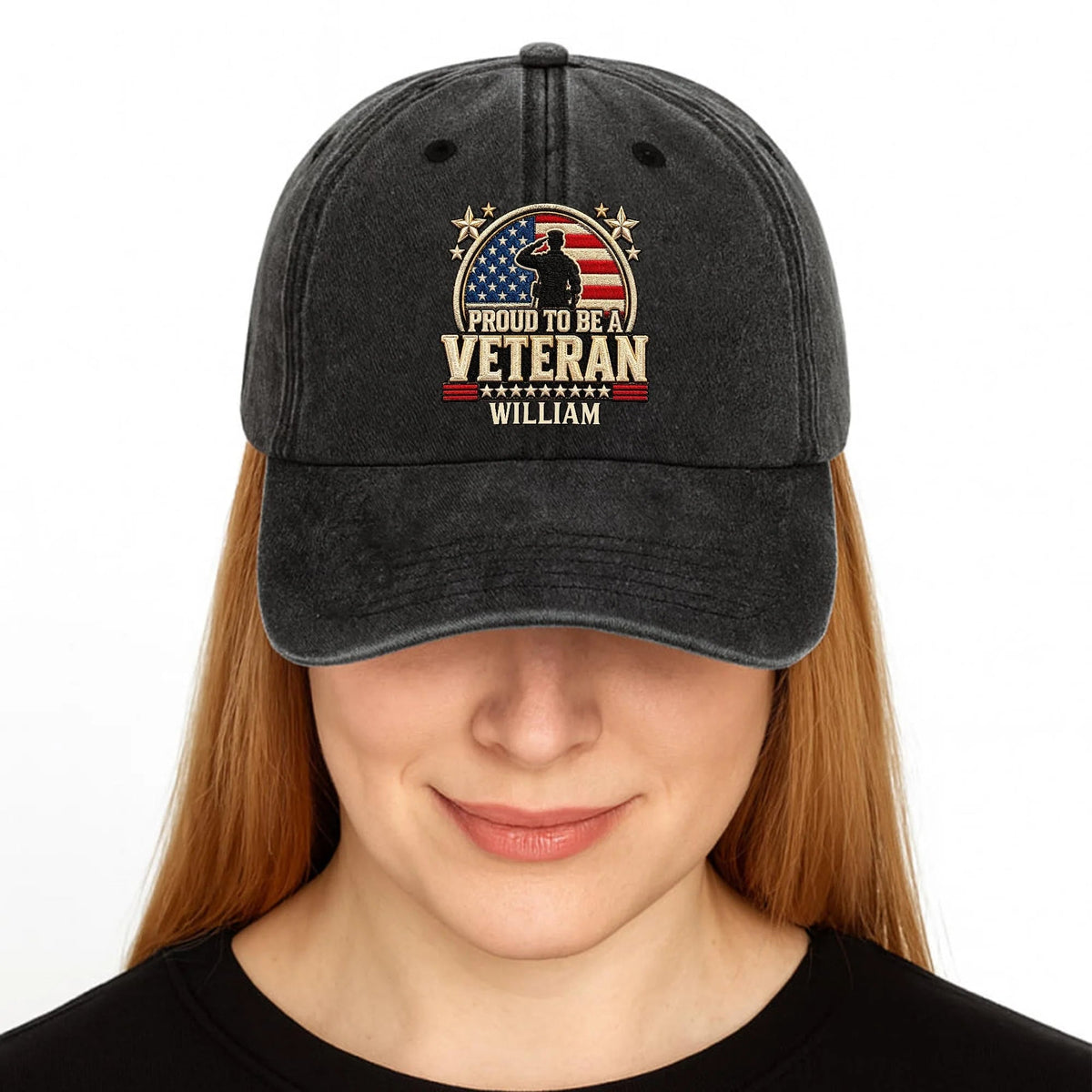 Personalized Proud Veteran American Flag Washed Cotton Denim Cap
