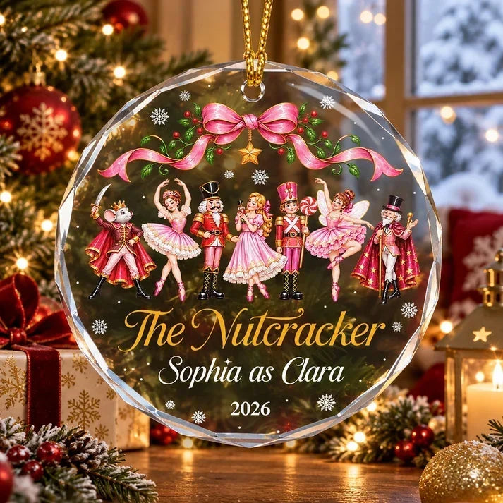 Personalized Crystal Ornament, Nutcracker Ballet Dancers in Festive Pink, Unique Christmas Gift for a Ballet Girl