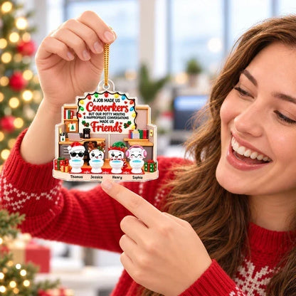 Personalized Cartoon Office Coworkers Scene Acrylic Tree Ornament
