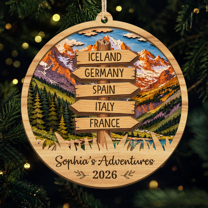 Personalised Gifts for Travel Lovers - Travel Adventure Wood Ornament