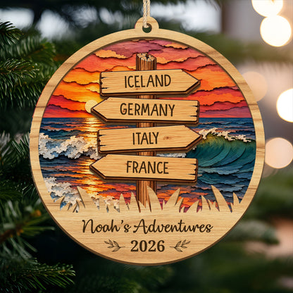 Personalised Gifts for Travel Lovers - Travel Adventure Wood Ornament
