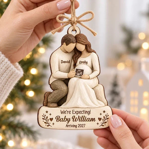 Personalized Wooden Ornament, We're Expecting Couple Keepsake, Creative Gift for a Mom-to-Be